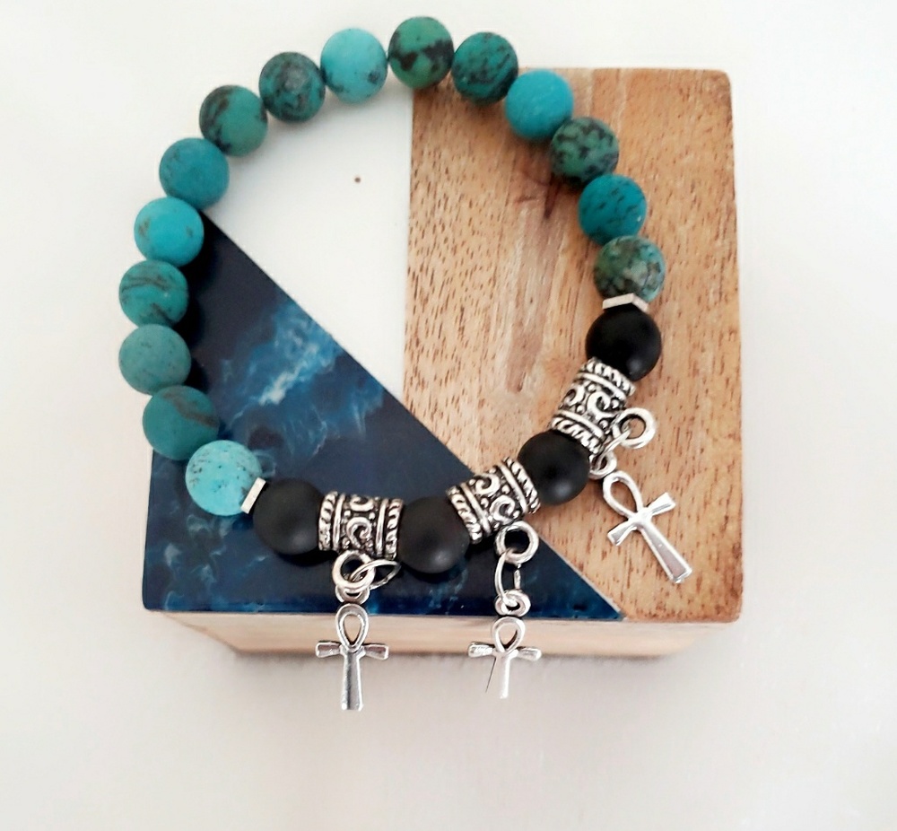 Crystal Healing Bracelet:Turquoise/Black Agate